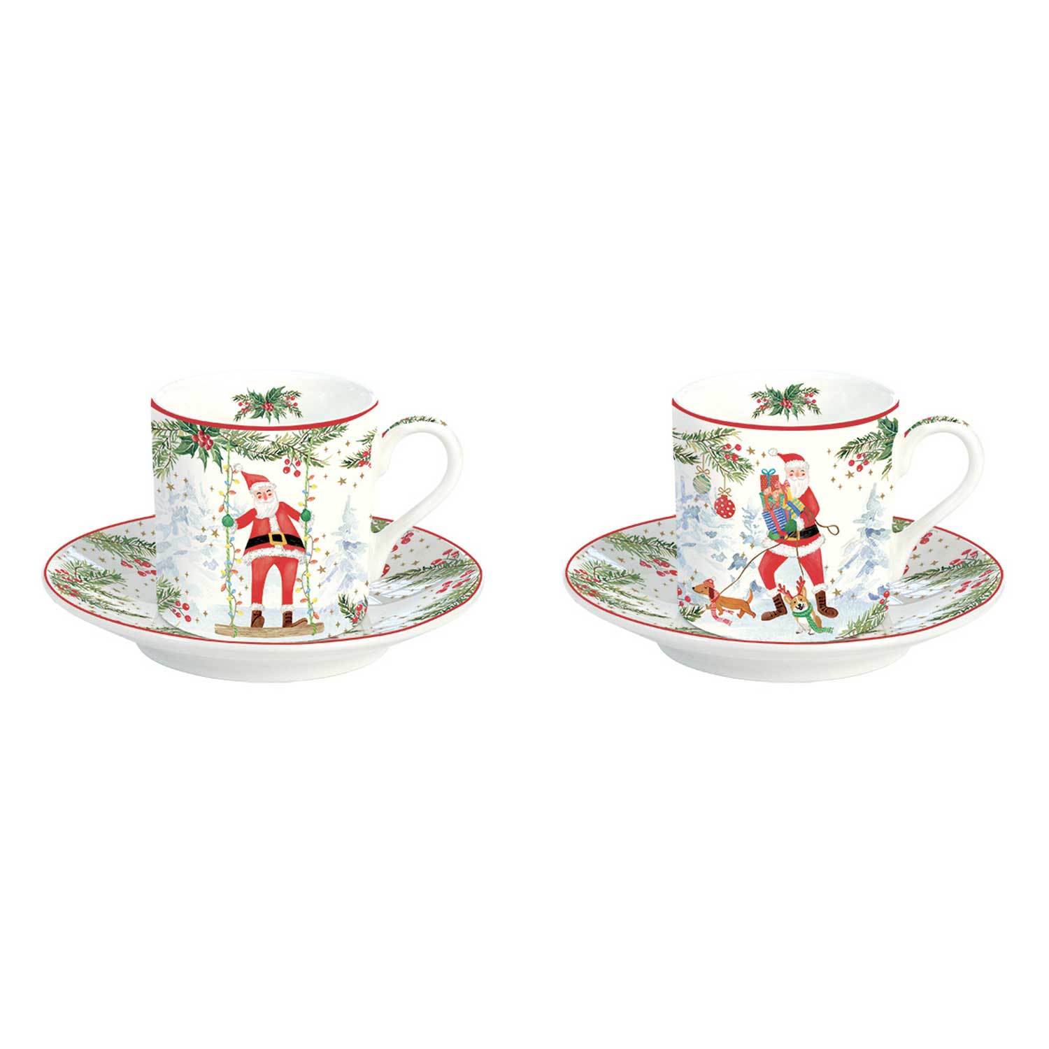 Tányér, étkészlet Joyful Santa karácsonyi Porcelán eszpresszó csésze 2 személyes