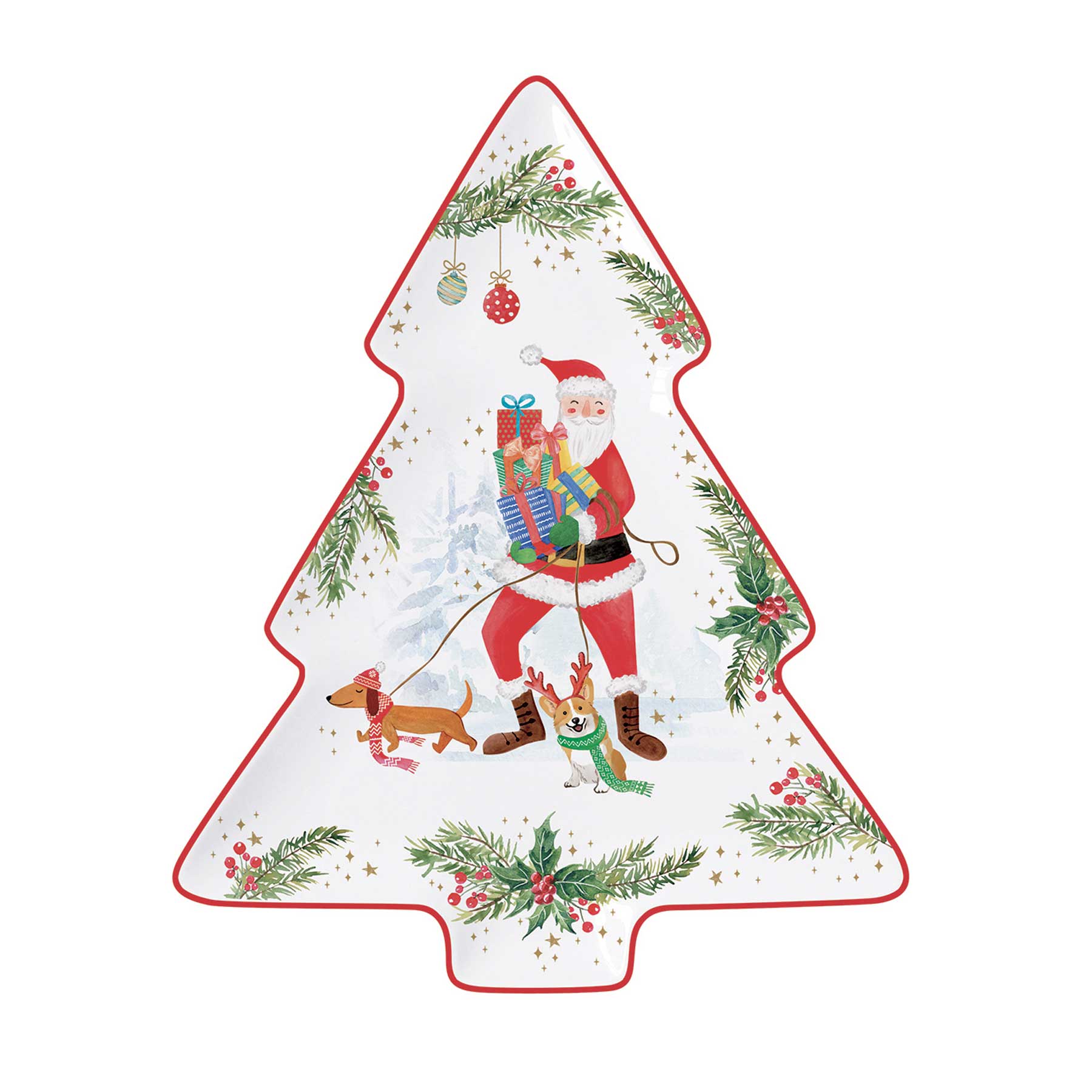 Tálca Joyful Santa karácsonyi Porcelán fenyőfa alakú kínáló tálca