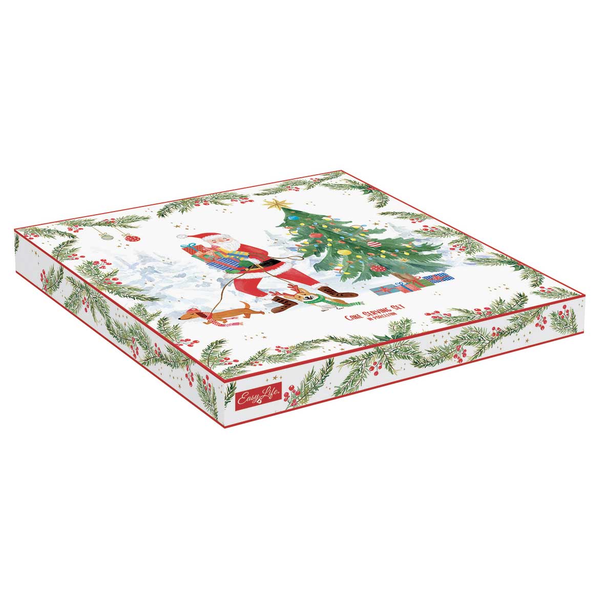 Tortatál Joyful Santa karácsonyi Porcelán tortatál lapáttal 32 cm