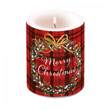 Gyertya Karácsonyi átvilágítós gyertya Christmas Plaid Red 12x10cm
