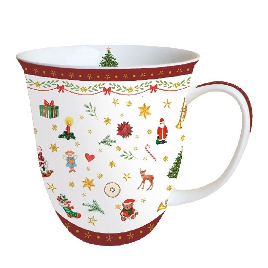 Bögre, csésze Karácsonyi bögre porcelán Ornaments All Over red 400ml