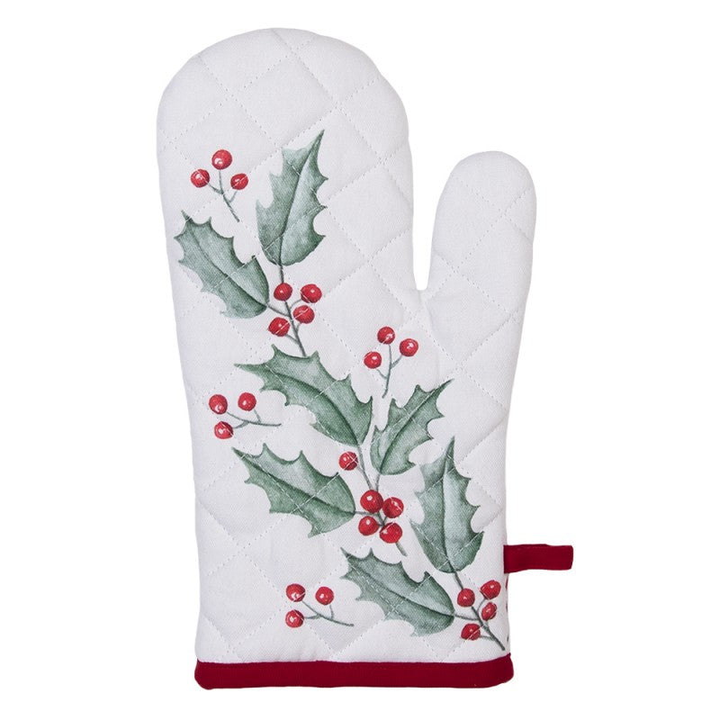 Edényfogó kesztyű Karácsonyi edényfogó kesztyű pamut szarvasos, magyal mintás Holly Christmas