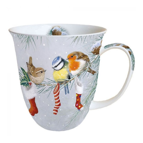 Bögre, csésze Karácsonyi madárkák fenyőágon porcelánbögre Christmas Socks 400ml