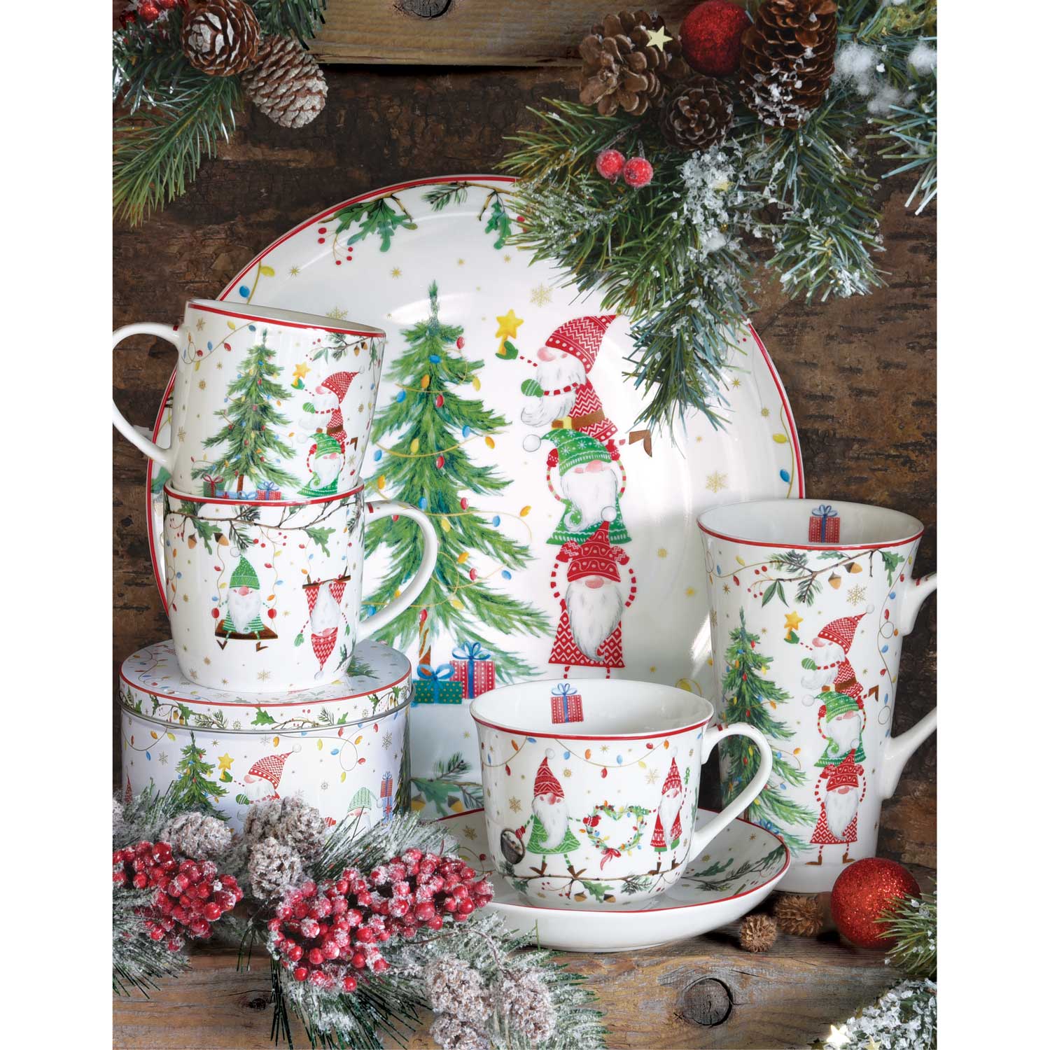Bögre, csésze Karácsonyi manó porcelán reggeliző csésze aljjal Ready for Christmas