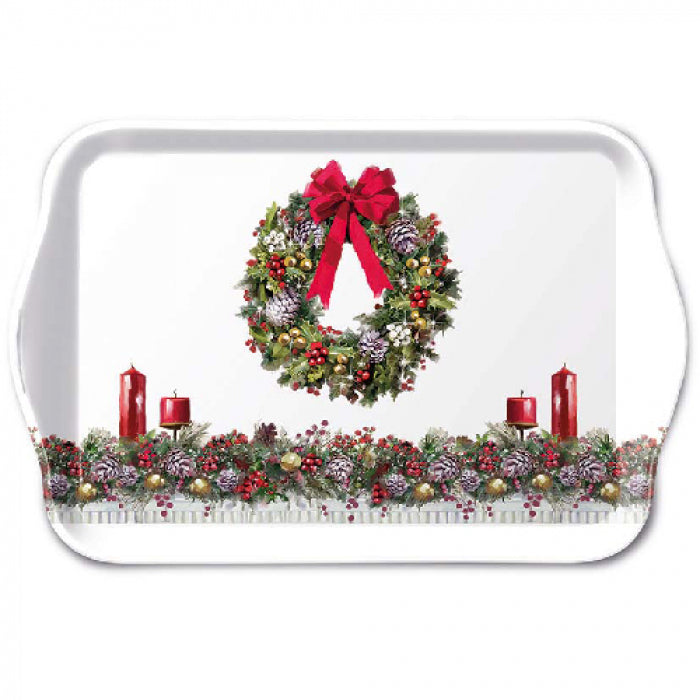 Tálca Karácsonyi műanyag kis tálca Bow On Wreath