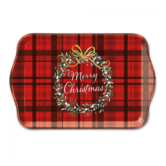 Tálca Karácsonyi műanyag kistálca Christmas Plaid Red