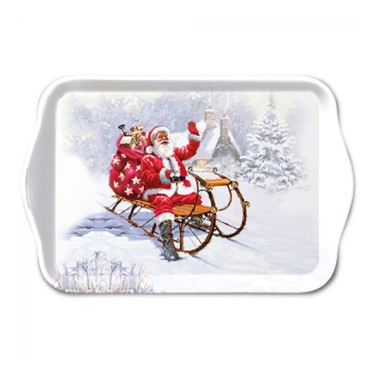 Tálca Karácsonyi műanyag kistálca Santa On Sledge