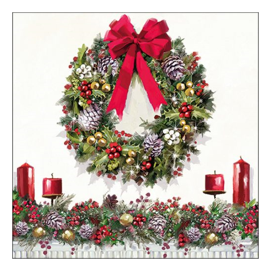 Szalvéta Karácsonyi papírszalvéta 33x33 cm Bow On Wreath
