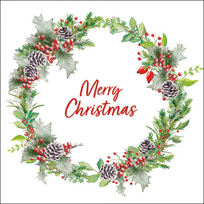 Szalvéta Karácsonyi papírszalvéta 33x33 cm Holiday Wreath White