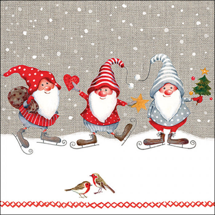 Tálca Karácsonyi papírszalvéta 33x33 cm manókkal Skating Dwarfs