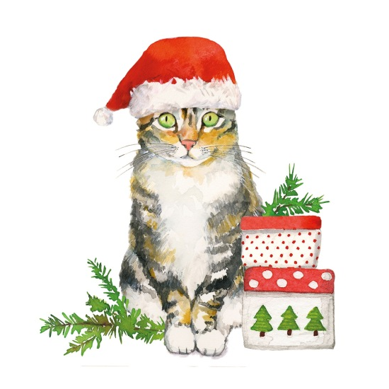 Szalvéta Karácsonyi papírszalvéta cica sapkában Christmas Kitty