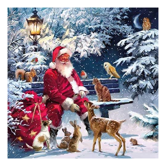 Szalvéta Karácsonyi papírszalvéta Santa On Bench
