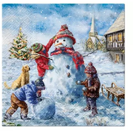 Szalvéta Karácsonyi papírszalvéta Snowman fun 33x33 cm