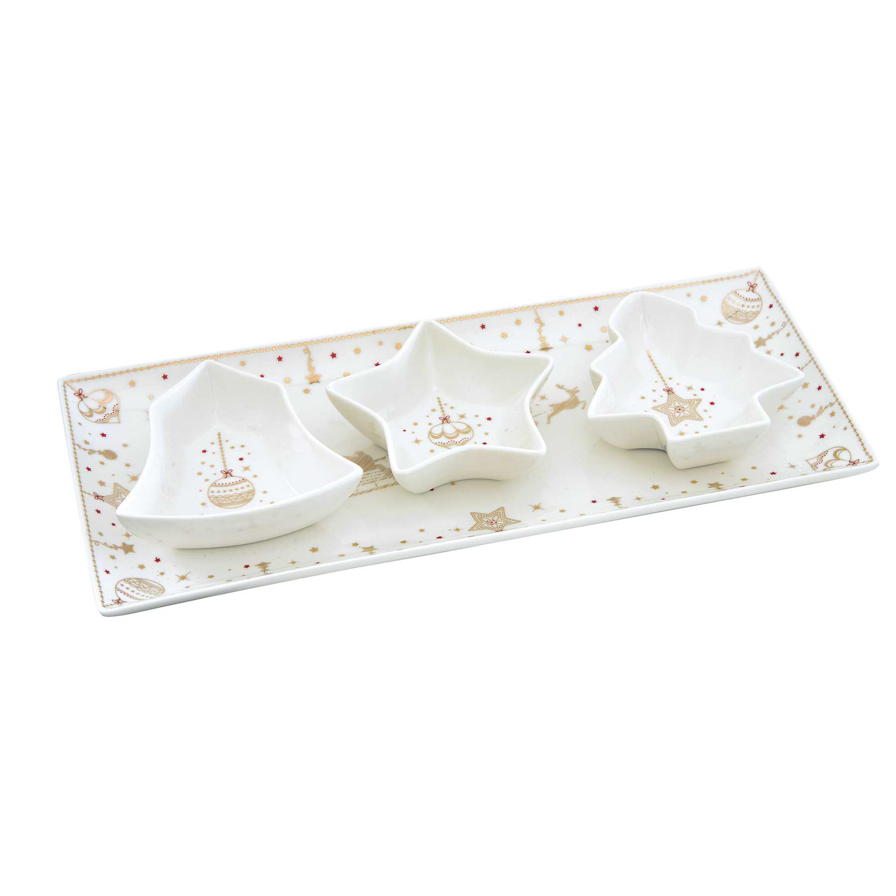Tálca Karácsonyi porcelán 4 részes tálka szett Christmas Lights