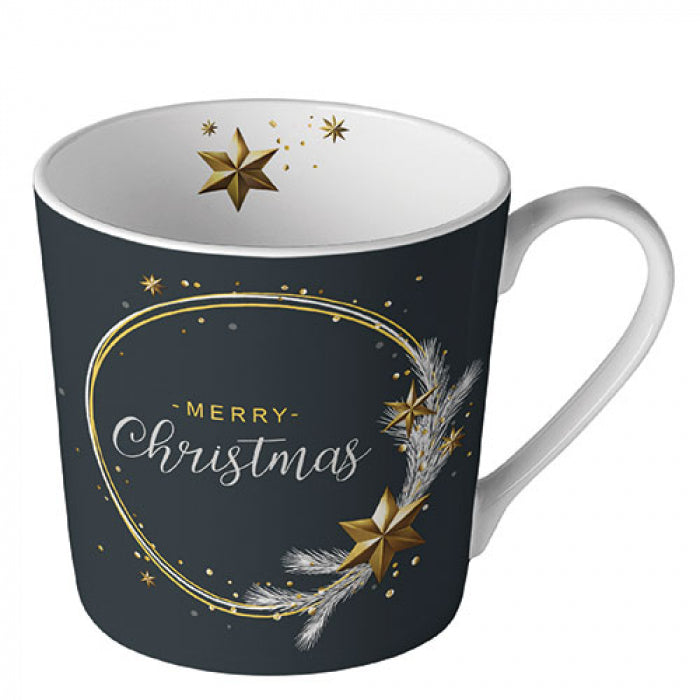 Bögre, csésze Karácsonyi porcelán bögre fekete arany Wish Ring Black