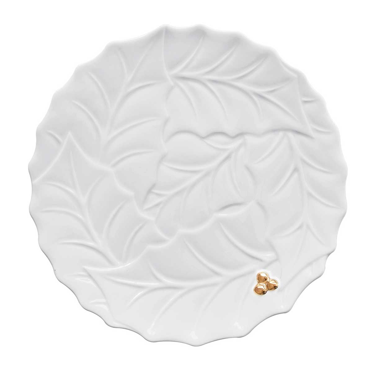 Tányér, étkészlet Karácsonyi porcelán desszertes tányér fehér domború Holly Berries