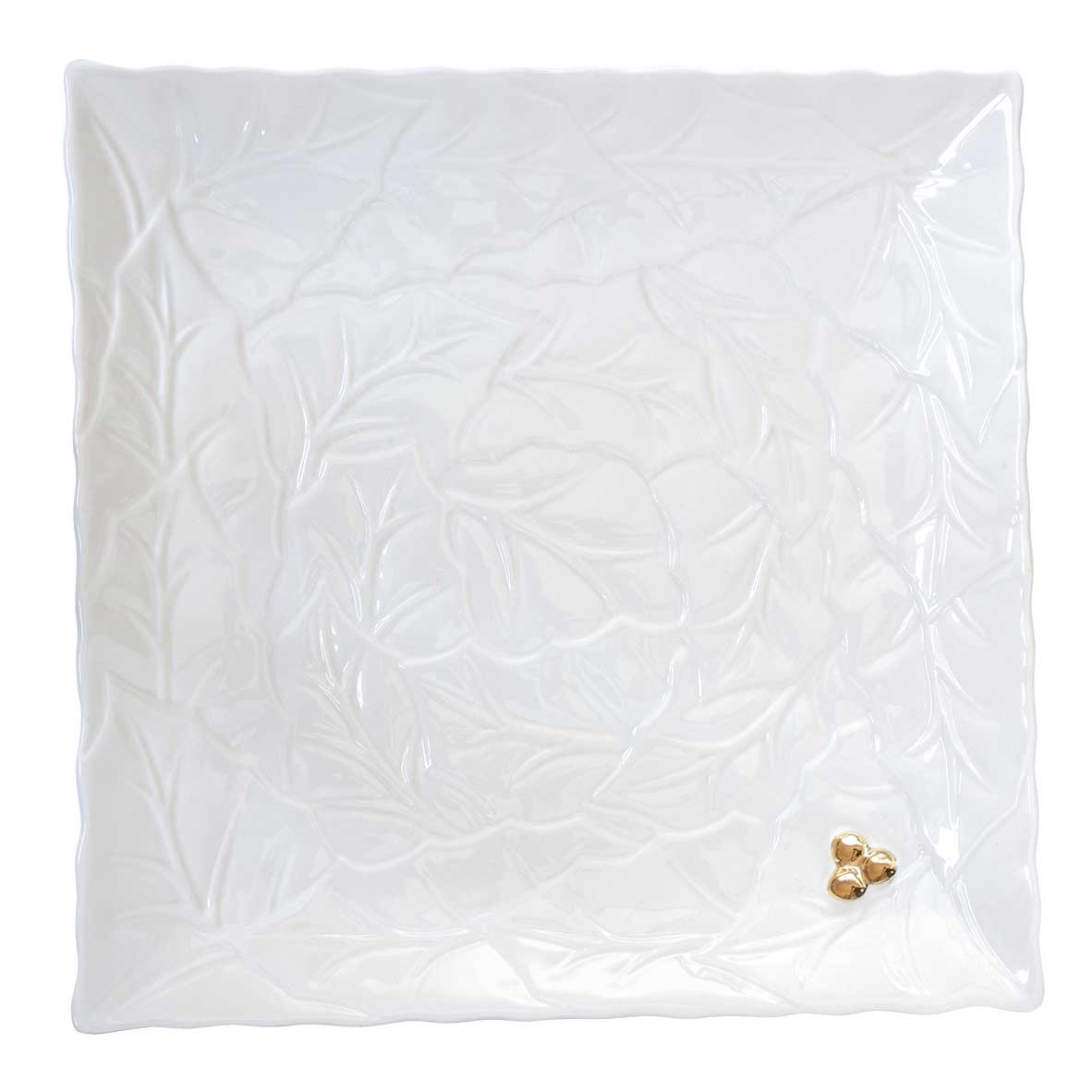 Tányér, étkészlet Karácsonyi porcelán fehér kínáló tálca domború mintás Holly Berries