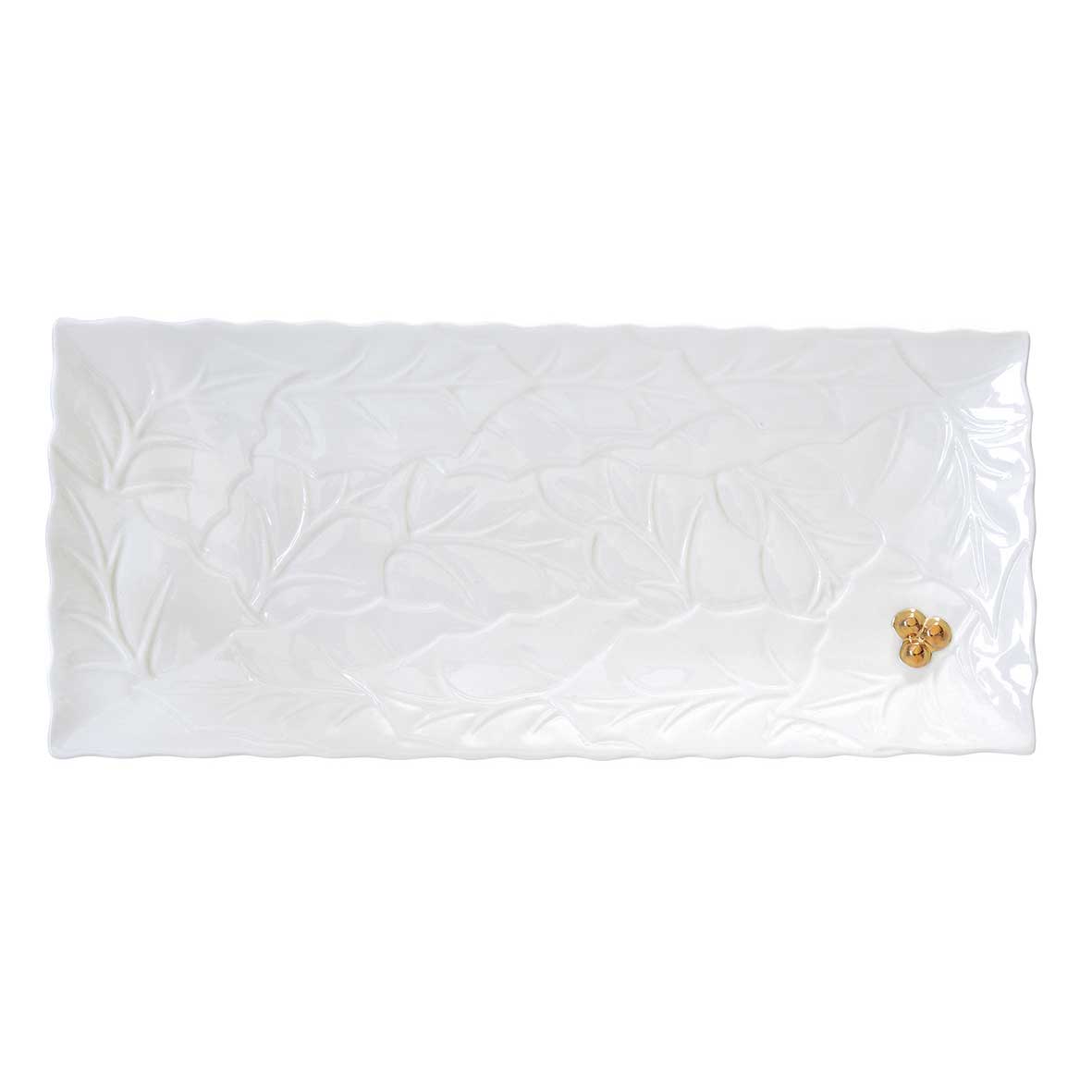 Tányér, étkészlet Karácsonyi porcelán fehér kínáló tálca hosszúkás domború mintás Holly Berries