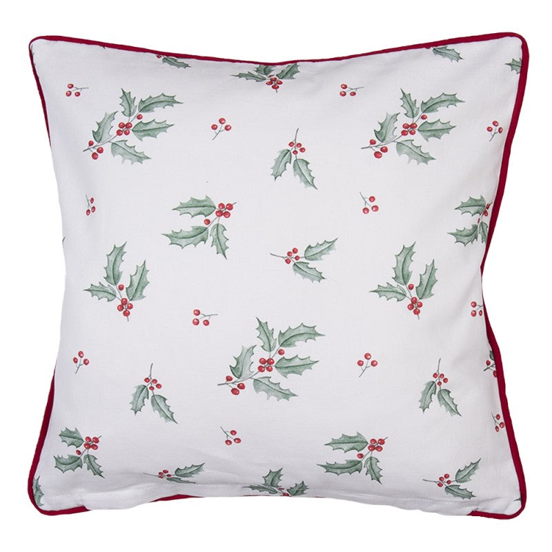 Díszpárna huzat Karácsonyi szarvasos, magyal mintás pamut párnahuzat 40x40cm Holly Christmas