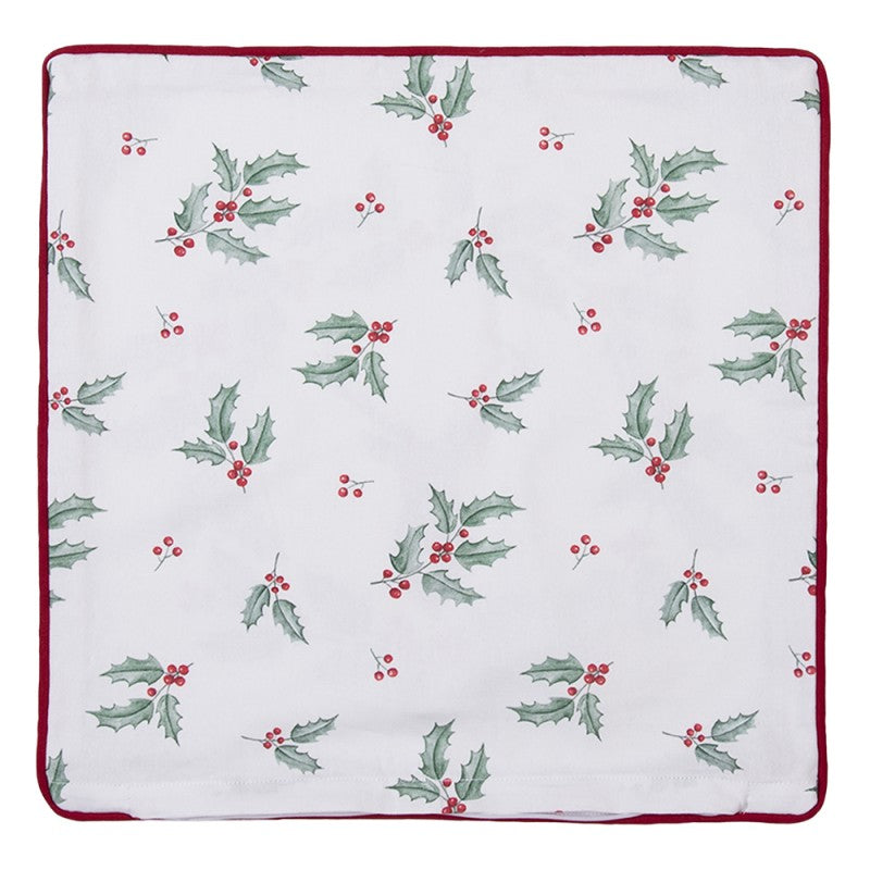 Díszpárna huzat Karácsonyi szarvasos, magyal mintás pamut párnahuzat 40x40cm Holly Christmas