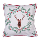 Díszpárna huzat Karácsonyi szarvasos, magyal mintás pamut párnahuzat 40x40cm Holly Christmas