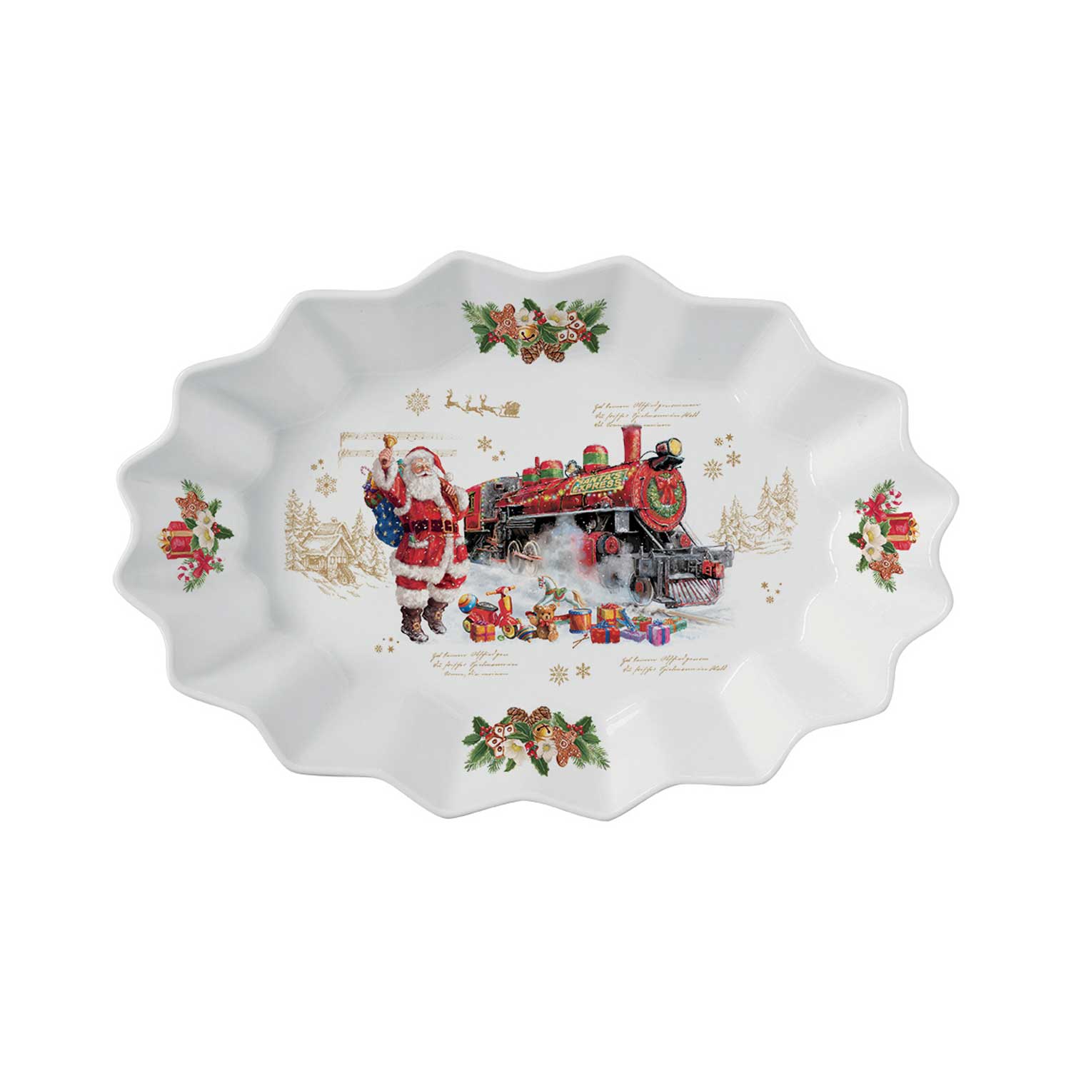 Kínáló tál Karácsonyi télapós porcelán ovális tálca díszdobozban Christmas Memories