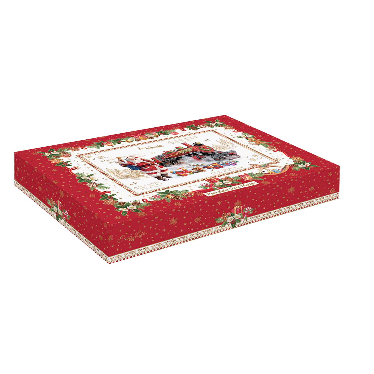 Kínáló tál Karácsonyi télapós porcelán ovális tálca díszdobozban Christmas Memories