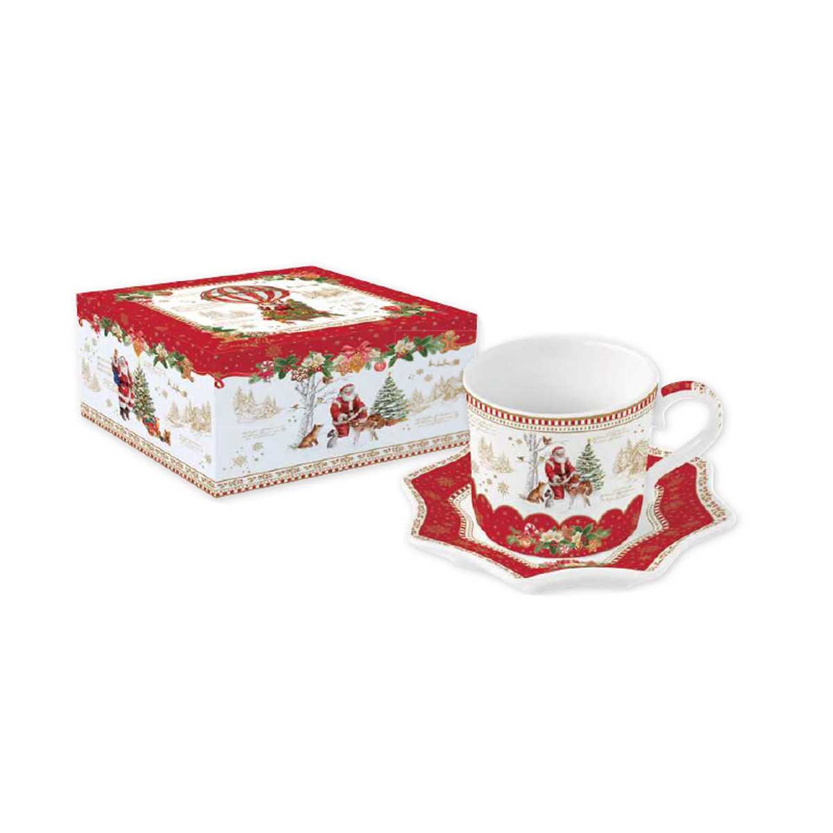 Bögre, csésze Karácsonyi télapós porcelán teás csésze aljjal díszdobozban Christmas Memories