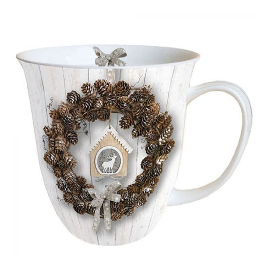Bögre, csésze Karácsonyi toboz koszorús porcelánbögre Pine Cone Wreath 400ml