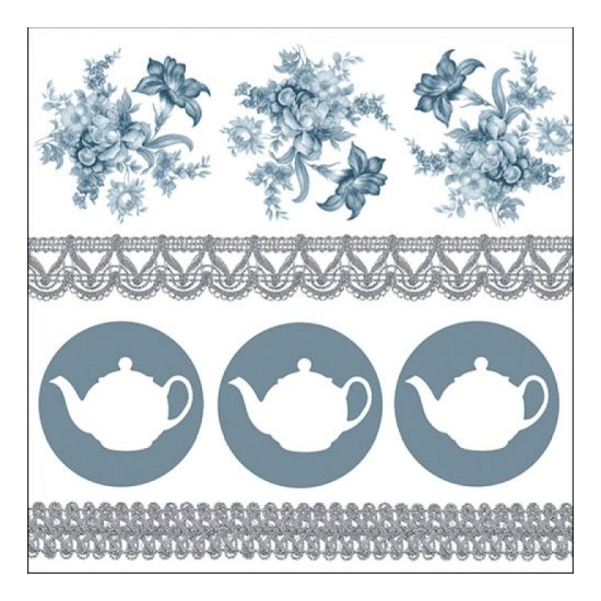 Szalvéta Kék-fehér teáskanna, virágok papírszalvéta, 33x33cm - Teapots Blue