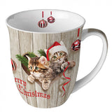 Bögre Kíváncsi cicák karácsonyi cicás porcelán bögre 400 ml