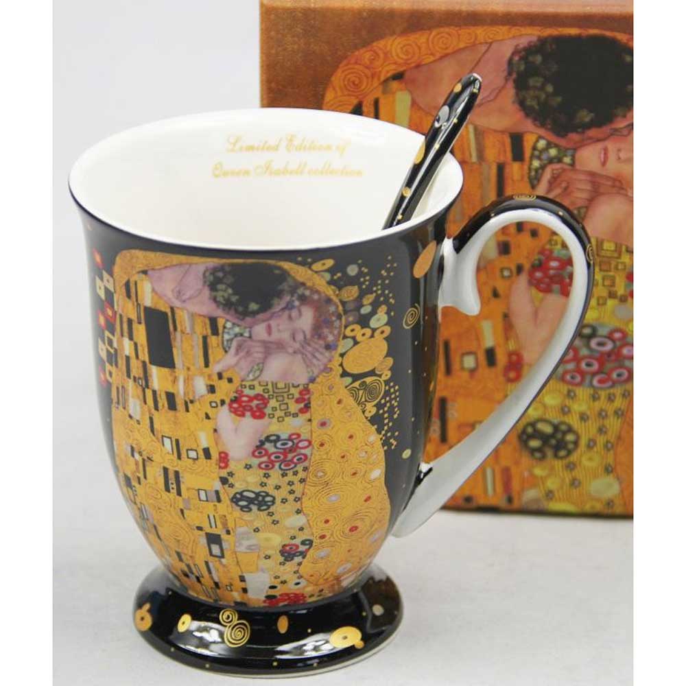 Pohár Klimt bögre porcelán kanállal díszcsomagolásban A Csók 300 ml