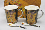 Pohár Klimt porcelán bögre szett kanállal 2 személyes szív dobozos fekete