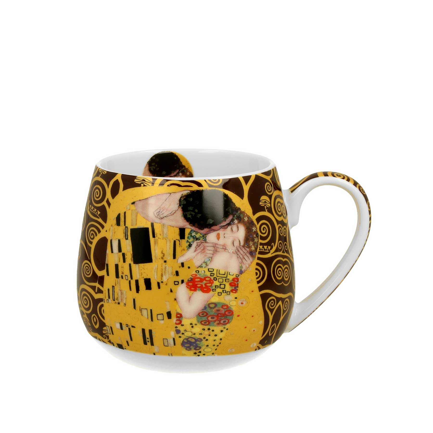 Bögre, csésze Klimt porcelán nagy bögre díszdobozban A Csók barna 430 ml