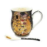 Pohár Klimt porcelán öblös bögre kanállal 350 ml A Csók Fekete kör