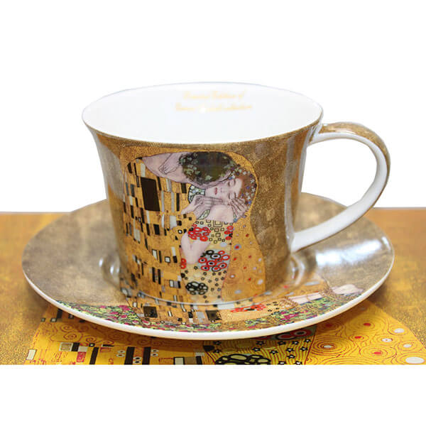 Bögre, csésze Klimt porcelán teás csésze készlet A Csók arany
