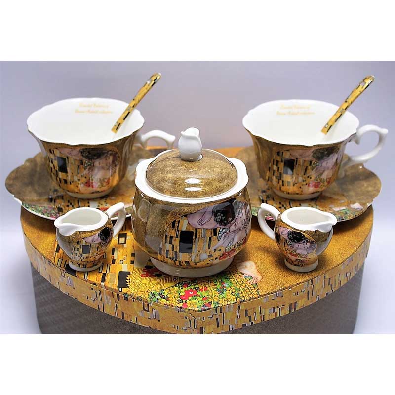 Tányér, étkészlet Klimt porcelán teás készlet 2 személyes A csók