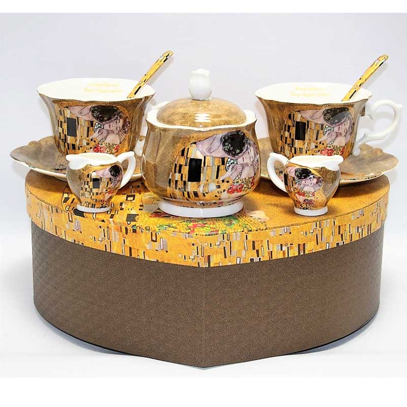 Tányér, étkészlet Klimt porcelán teás készlet 2 személyes A csók