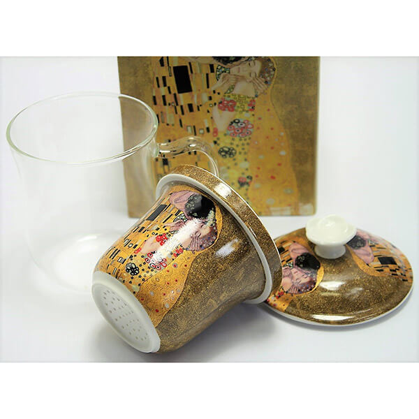 Bögre, csésze Klimt üvegbögre porcelán szűrővel tetővel 400 ml A Csók