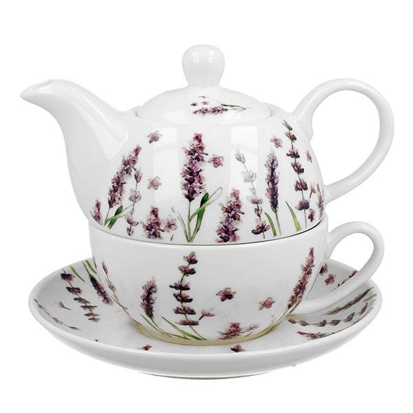 Bögre, csésze Levendula mintás porcelán egyszemélyes teáskészlet Classic Lavender