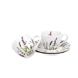Bögre, csésze Levendula mintás porcelán eszpresszó kávés csésze szett 2 személyes