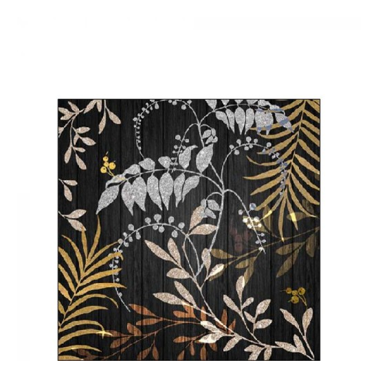 Szalvéta Luxury Leaves Black koktél papírszalvéta 25x25 cm 20 db-os
