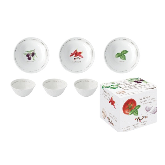 Tálka Mediterrán porcelán 3 db-s tálka szett 10 cm Home & Kitchen