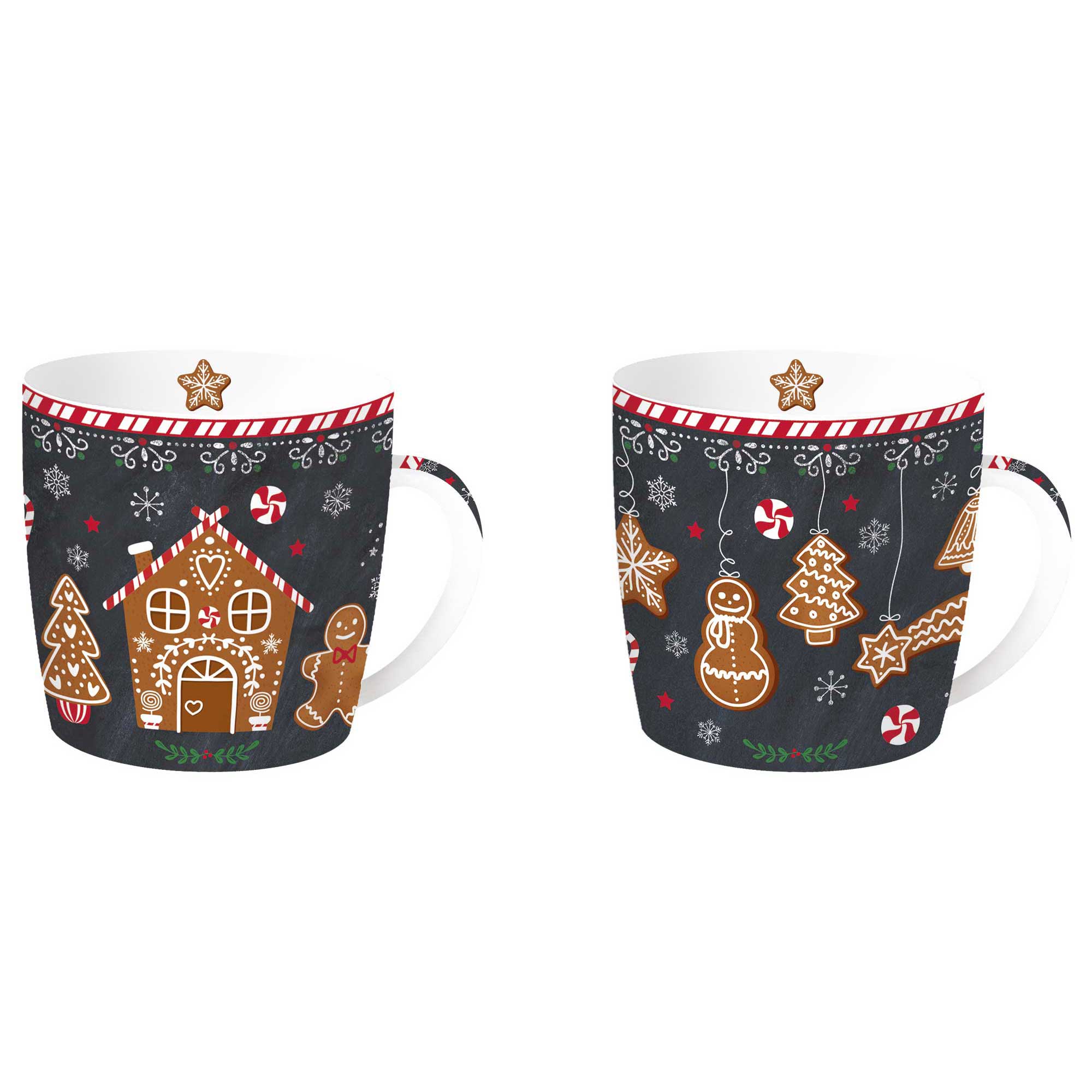 Bögre, csésze Mézeskalács karácsonyi porcelán bögre szett díszdobozban, 2 db-os, 350 ml - Gingerbread
