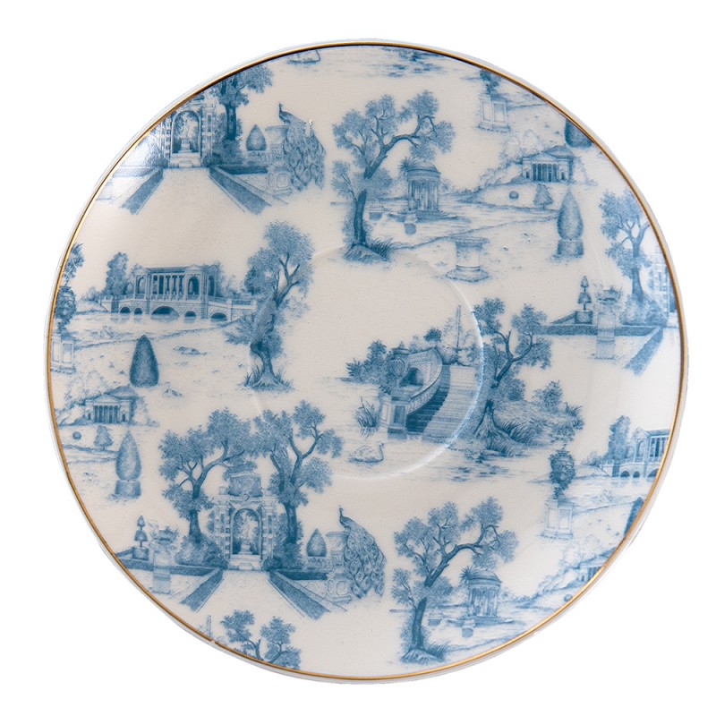 Bögre, csésze Moya Blue távol keleti tájas porcelán csésze aljjal