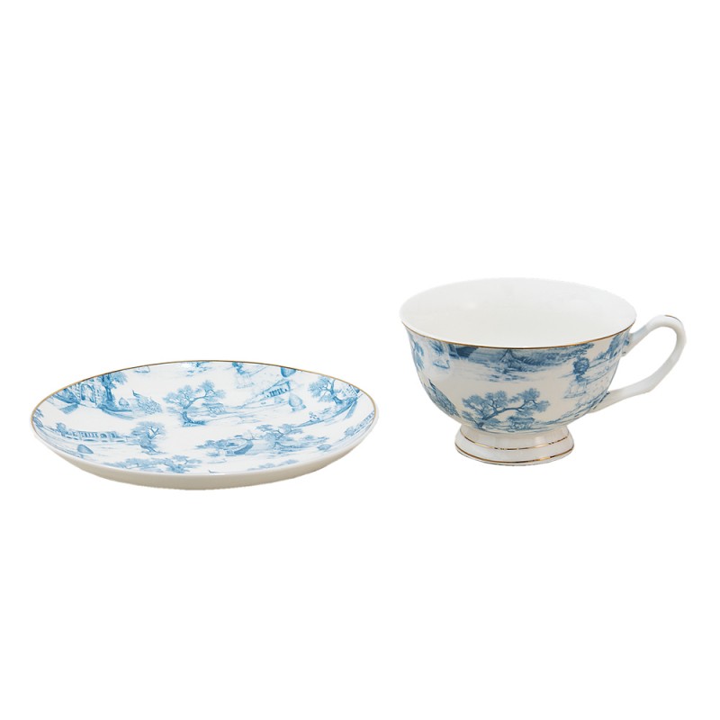 Bögre, csésze Moya Blue távol keleti tájas porcelán csésze aljjal