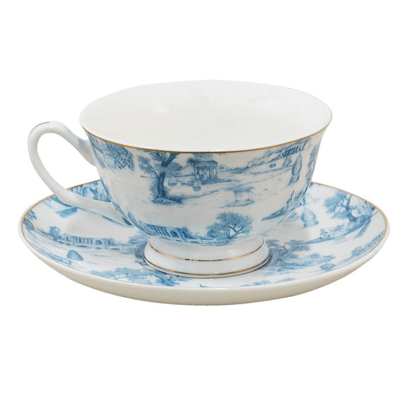 Bögre, csésze Moya Blue távol keleti tájas porcelán csésze aljjal