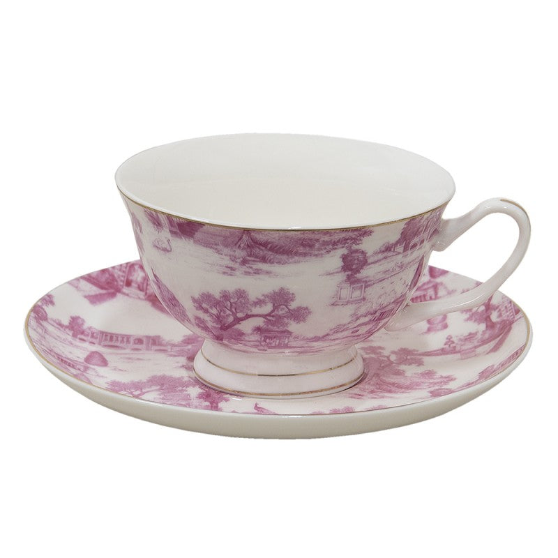Bögre, csésze Moya távol keleti tájas porcelán csésze aljjal