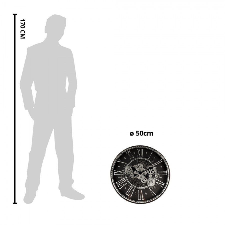 Falióra Nagyméretű fogaskerekes falióra fekete Ø 50 CM
