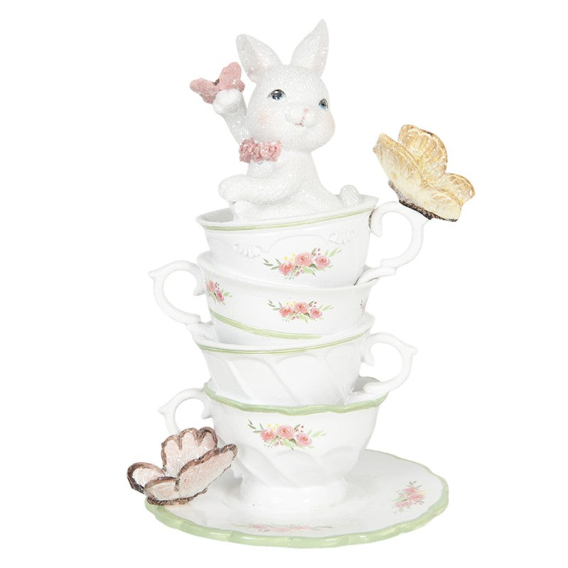 Dekorációs figura Nyuszi csészében vintage dekoráció